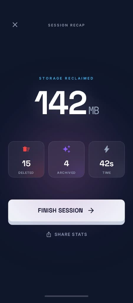 Session Recap - Storage Reclaimed 142 MB